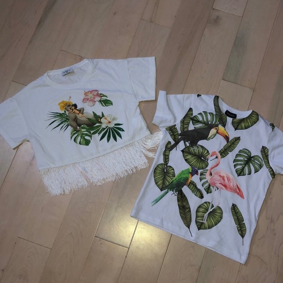 Monnalisa Italian designer girls soft stretch jungle palm tops